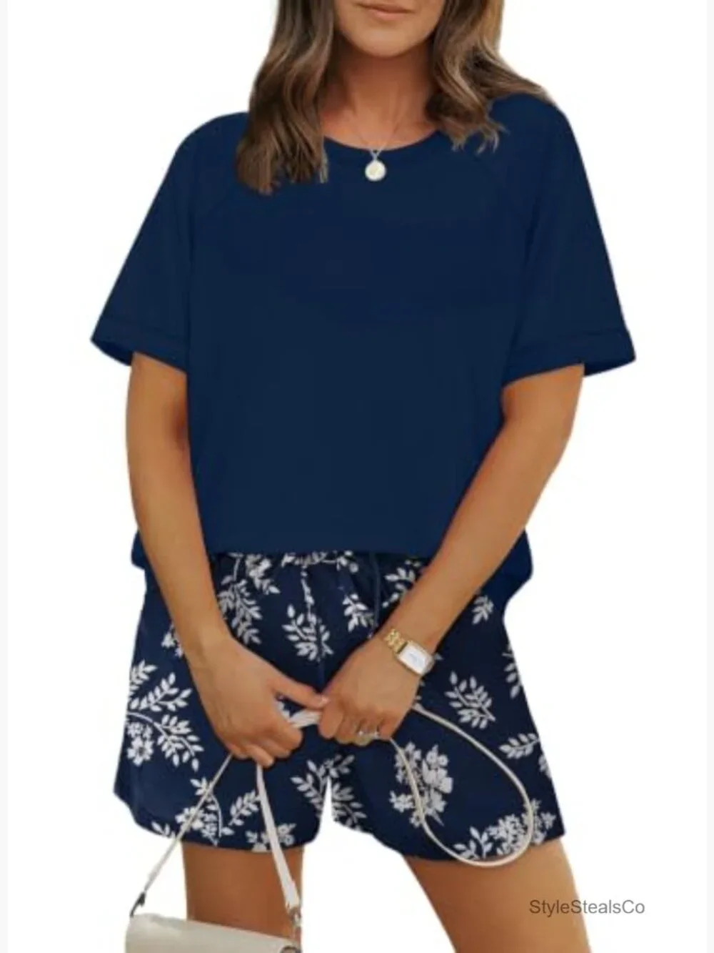 Two Piece Short Sleeve Crew Neck Lounge Matching Set Shorts for Women